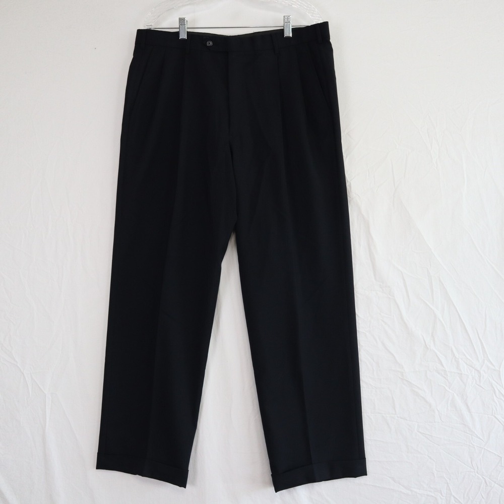 Brooks Brothers‎ Pants Mens 36R Brooksease Wool Dress Suit Cuffed Pleated Blue